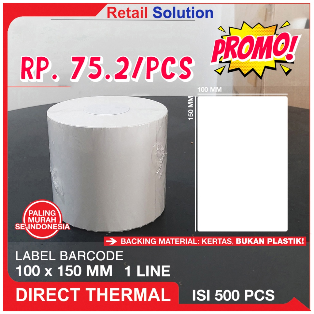 

Label Thermal Resi Stiker 100X150 Mm / 100 X 150 Mm / 100X150Mm 500Pcs