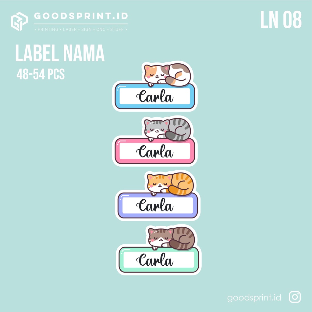 

Stiker Label Nama Anak Waterproof Custom 48-54 Pcs