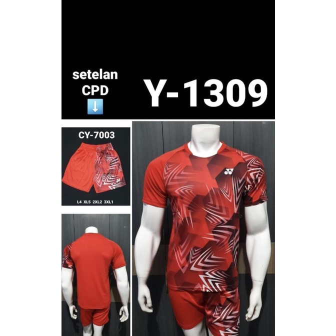 BAJU KAOS BADMINTON YONEX 1309 MERAH // CELANA YONEX 7003 MERAH IMPORT