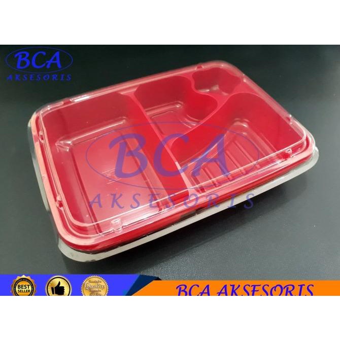 MIKA BENTO KOTAK MAKAN SKAT 4 - SEKAT 4 - WARNA MERAH - ISI 50PCS