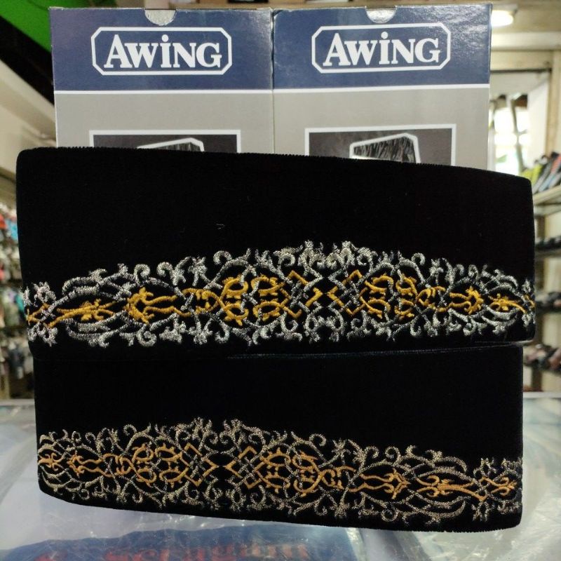 Peci Hitam 'AWING' AC motif bordir ZAVIER EMAS tinggi 9 dan tinggi 10