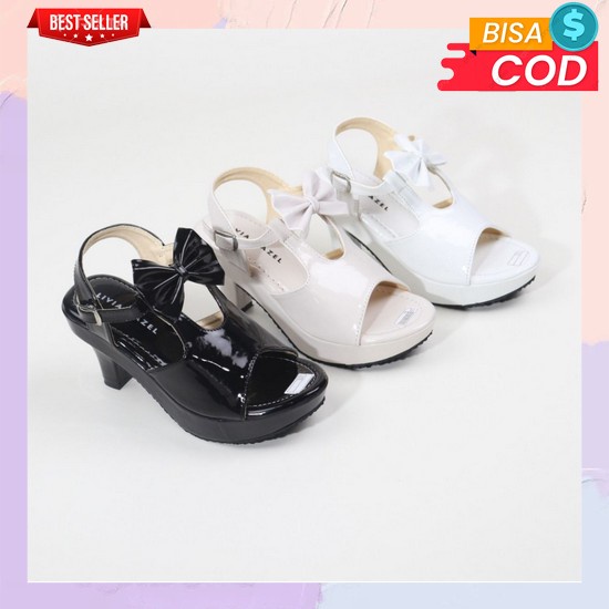 Sepatu Pesta Anak Perempuan Usia 1 2 3 4 5 Tahun Mini Heels Jhn Jeans Navy Motif Pita Cantik Sandal 