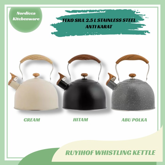 Peralatan Masak Teko Siul Stainless Steel 2.5 Liter Ruyihoff Estetik Anti Karat