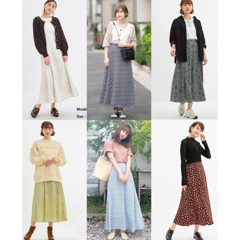 Terlaris Uniqlo Printed Flare Long Skirt Flower