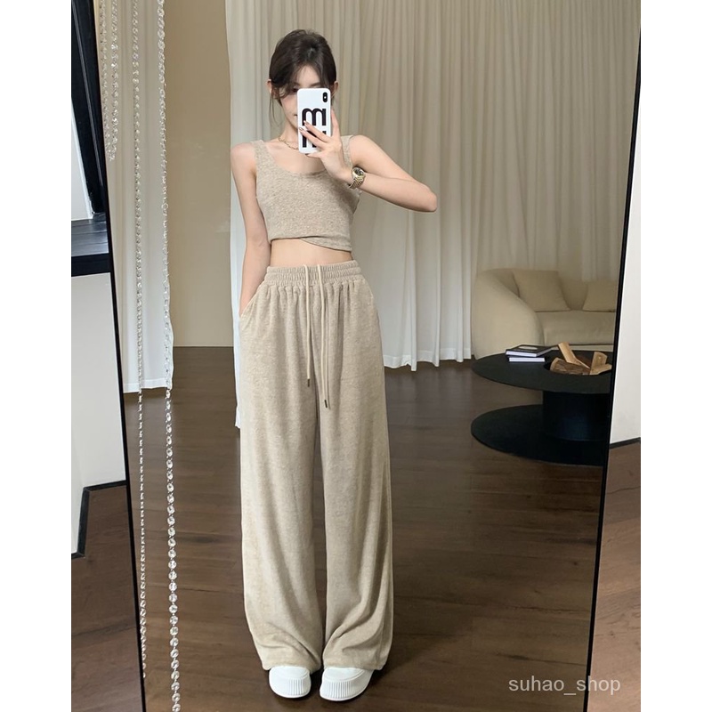 08#set korean style baju top korea one set crop one set cropReal Shot Musim Gugur Tank Top Desire Mu