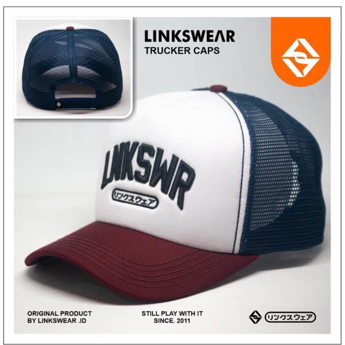topi Topi trucker pria original linkswear marun putih navy bordil timbul(O2X2) topi pria baseball ca