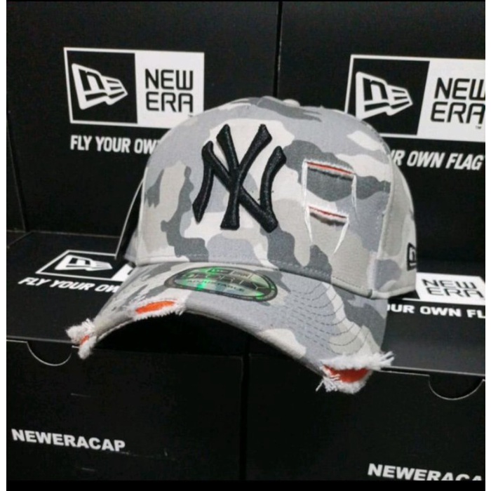 topi TOPI BASEBALL PRIA PREMIUM IMPORT DAMAGE CAMO WHITE CAMO/LOGO NY HITAM - CAMO, ONE SIZE(V6E0) t