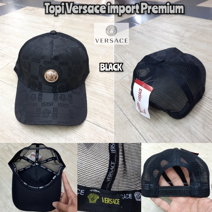 topi terbaru Topi unisex topi pria branded versace import premium 100% - Black, All Size(U8U1) Best 