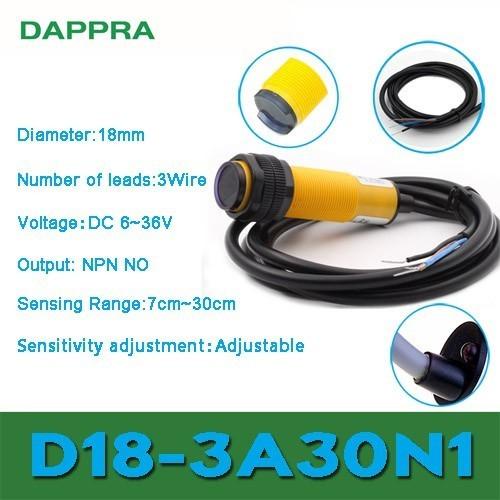 D18-3A30N1 Replace E3F-DS30C4 M18 NPN NO Photoelectric Sensor OA09