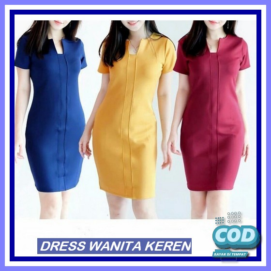 [Tapa] Emmeline Dress - Dress Brokat Wanita Fany Dress Midi Kantor Bahan Scuba Premium