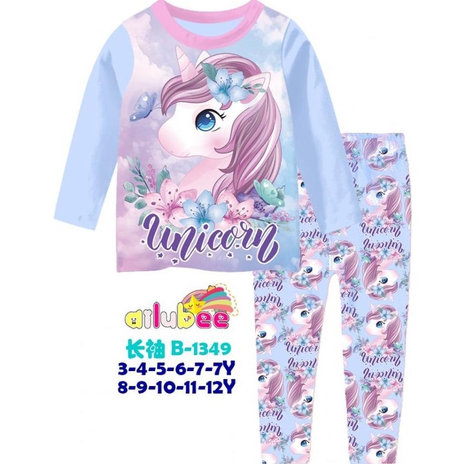 Piyama Unicorn Anak Perempuan 4 - 12 Tahun Baju Tidur Karakter AMJP017