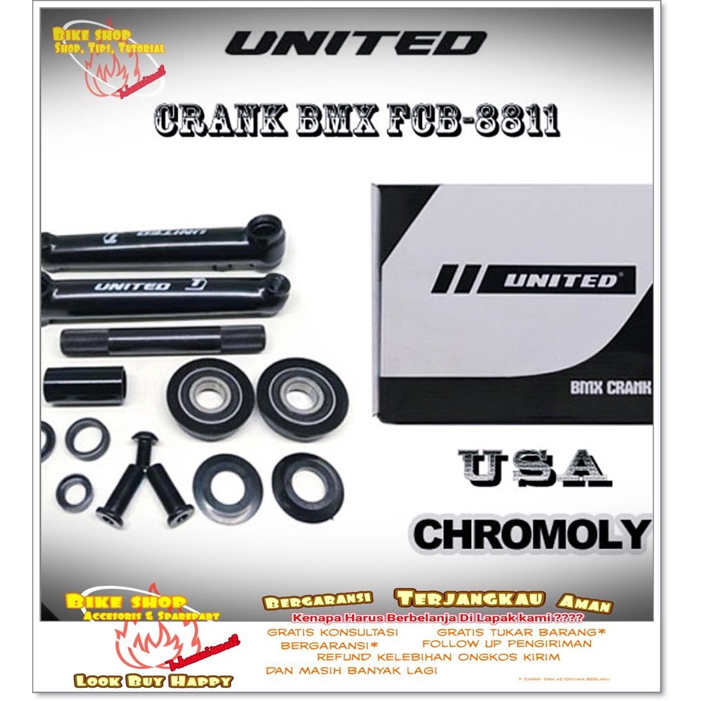 CRANK SEPEDA BMX UNITED CHROMOLY FCB-8811 HITAM BB USA Sepeda MTB BMX