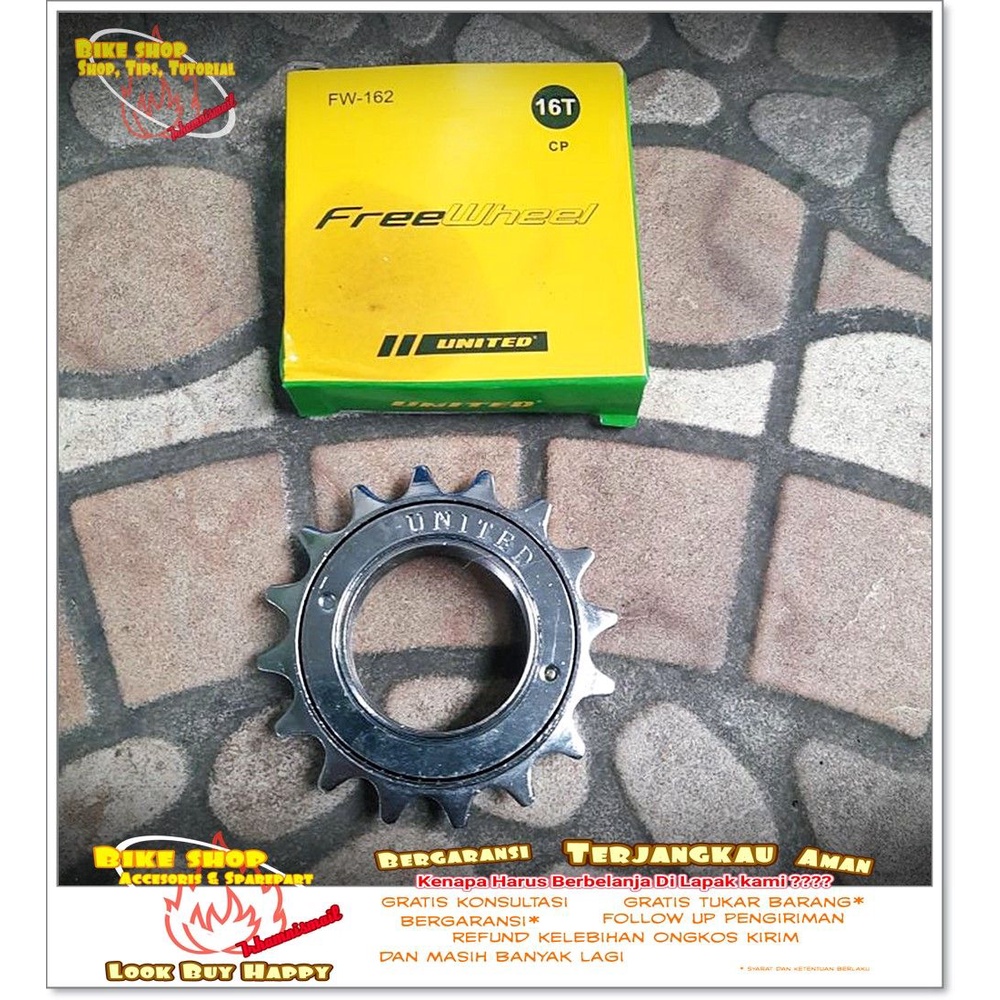 FREEWHEEL SINGLE SPEED UNITED 16T dan 18T warna chrome Sepeda MTB BMX