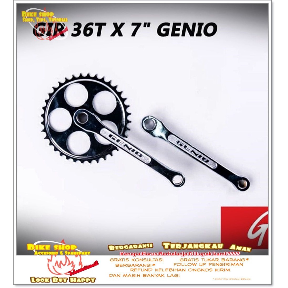 GIR CRANK SINGLE SPEED 36T 175mm COTTERLESS GENIO besi Sepeda MTB BMX