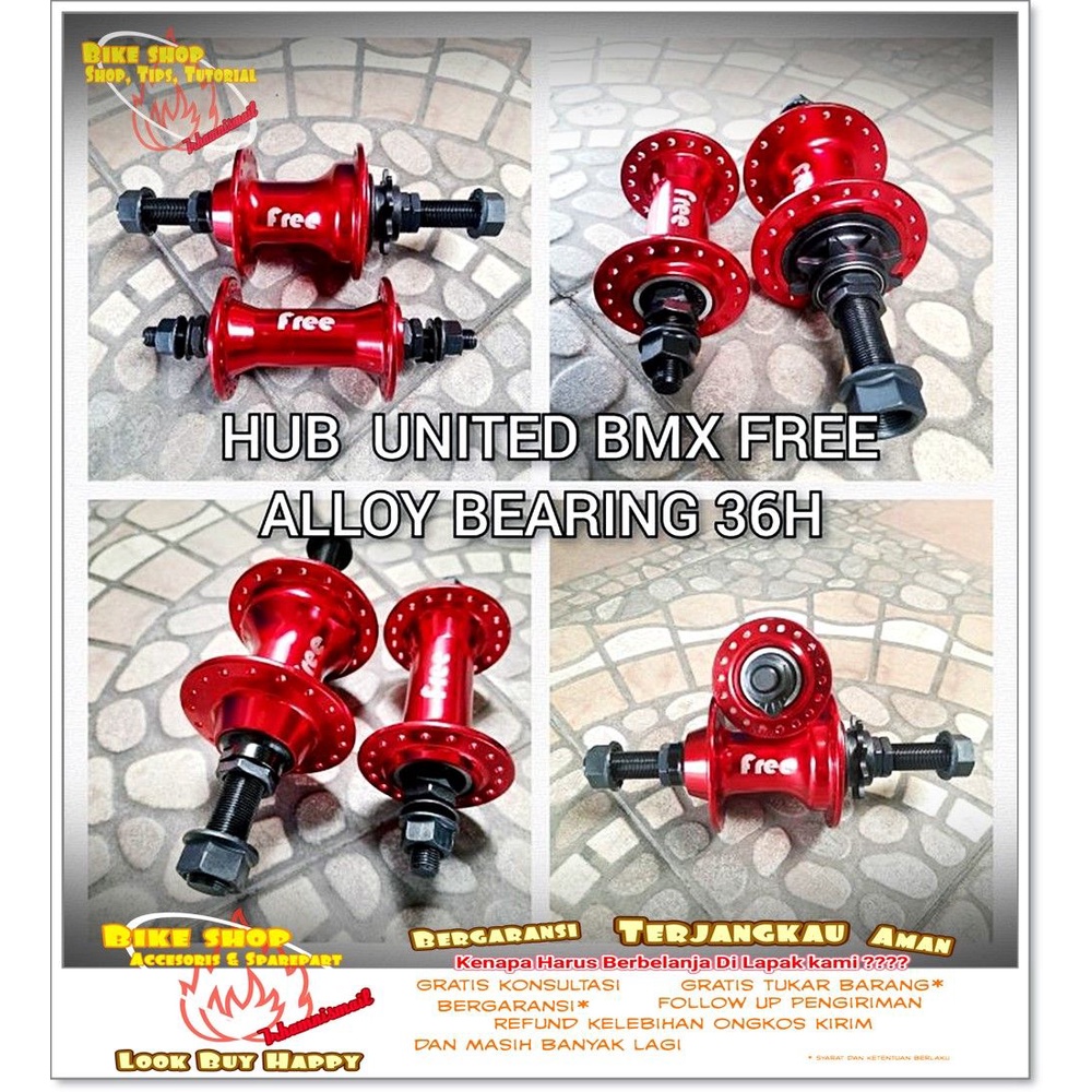 HUB FREE HUB - NAP SEPEDA BMX UNITED FREE ALLOY BEARING 36H Hitam Merah Sepeda MTB BMX