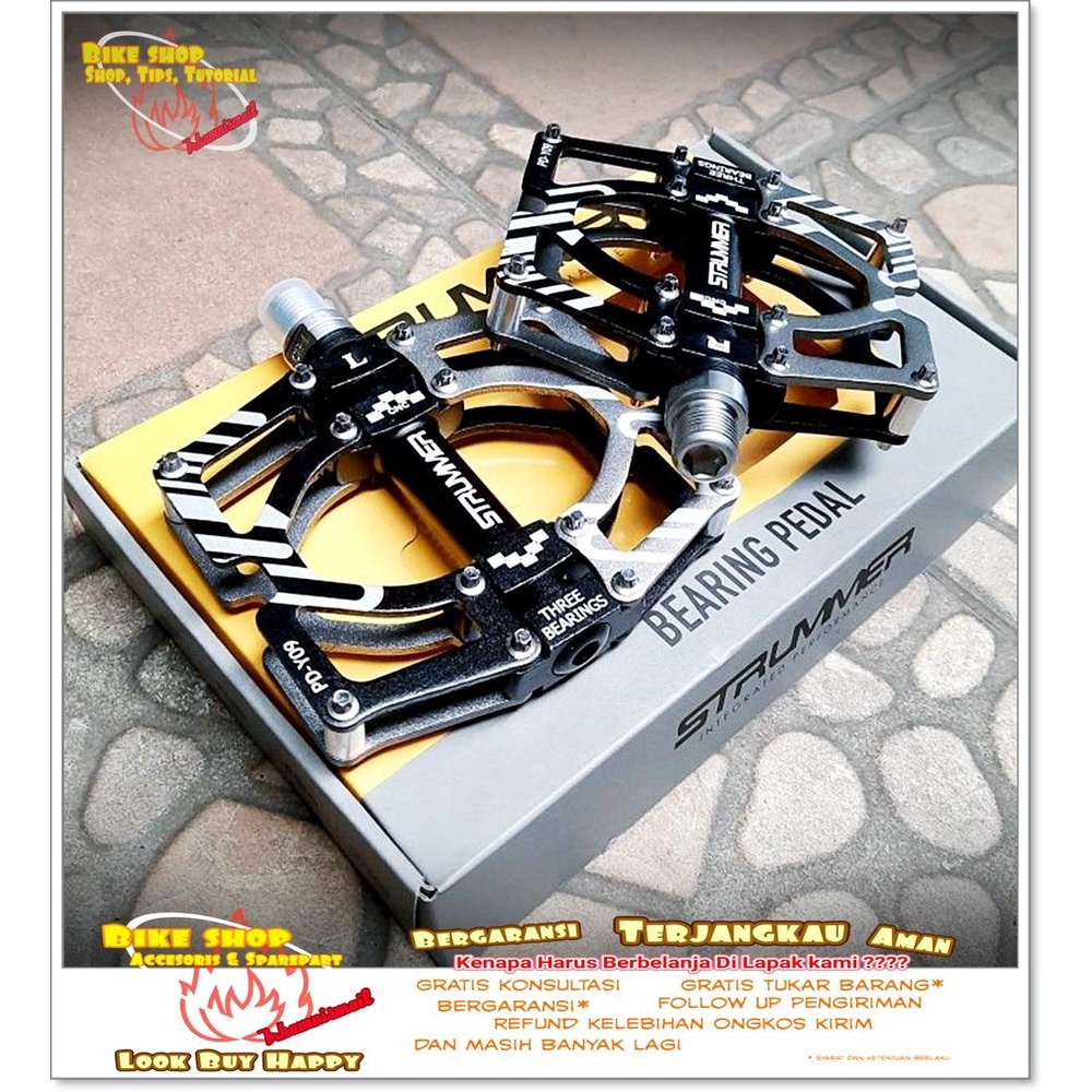 PEDAL SEPEDA MTB ALLOY BEARING STRUMMER 09 Hitam Dan Merah Sepeda MTB BMX