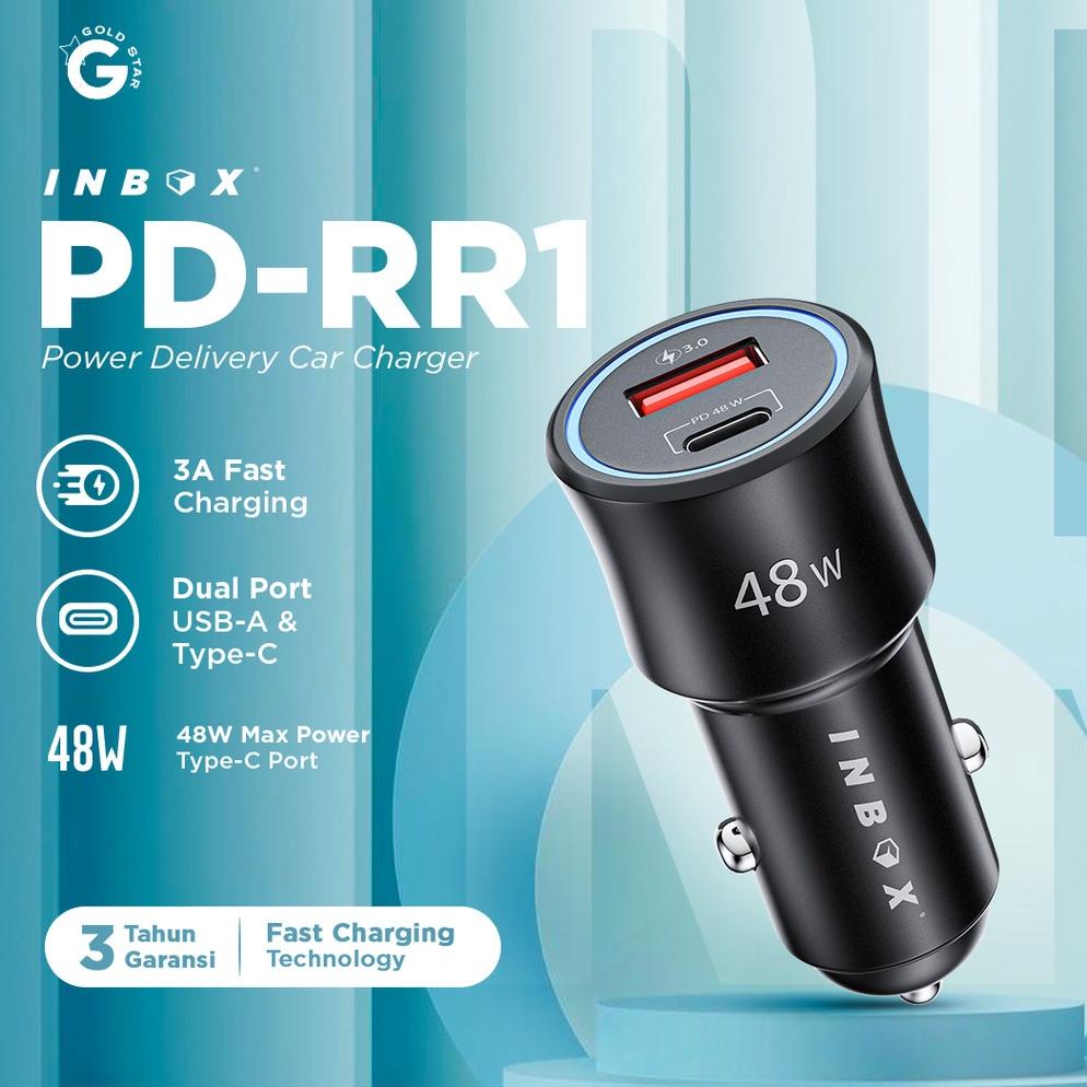 SIAP KIRIM SAVER INBOX PD-RR1 48W QC 2 OUTPUT USB & TYPE-C FAST CHARGING CAR CHARGER INBOX GARANSI 3