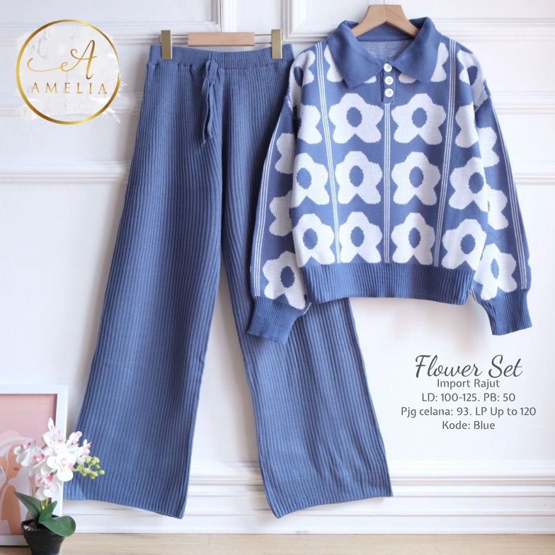 OO4642 flower set amelia /diry set setelan rajut raline set / usy/want/oyster/by  Baju perempuan raj