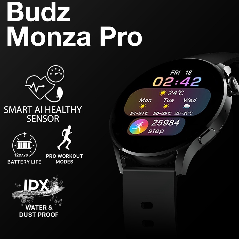 AIF393 Budz Monza Pro 2  Smartwatch Amoled Retina Sport Pria Wanita Ecg Blood Pressure Heart Rate Bl