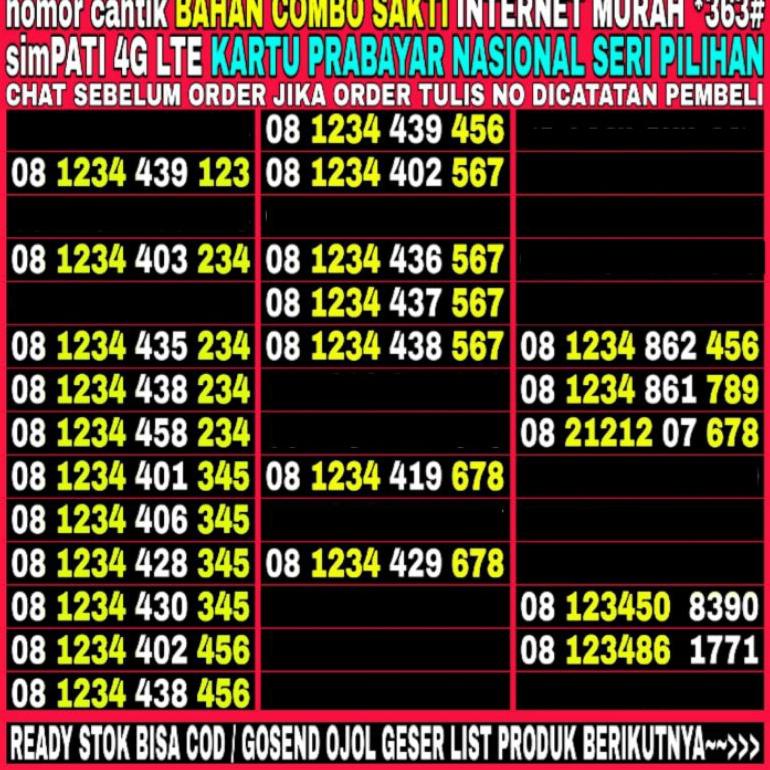 TODAY SALE NOMOR CANTIK BAHAN COMBO SAKTI TELKOMSEL SIMPATI 4G LTE SERI KUARTET 1000 - 2000 - 8888 -