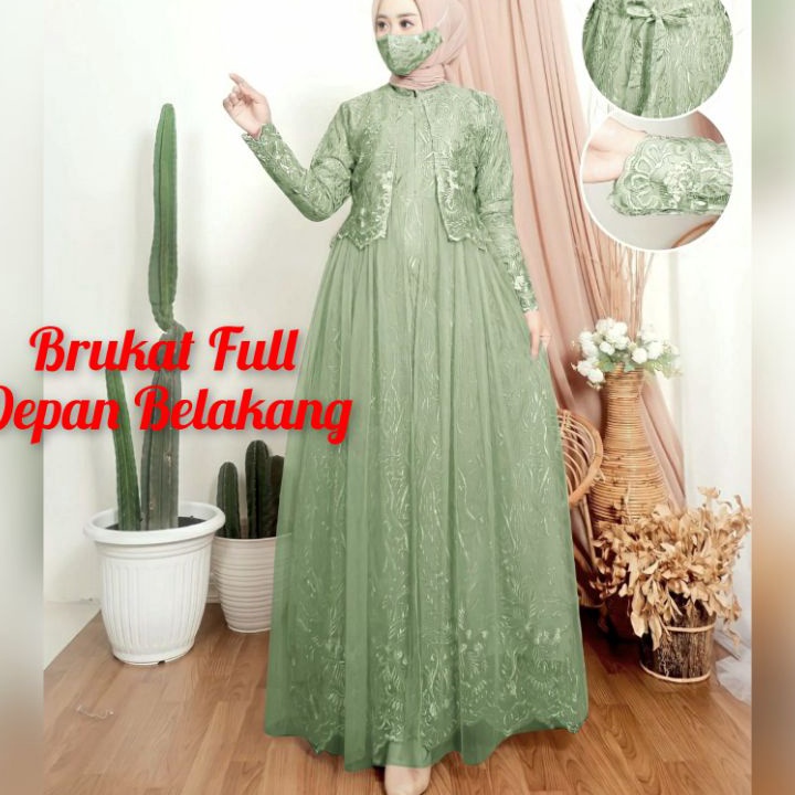Stok Banyak Maudy Gamis Baru Brukat Premium Full Layer Depan Dress Seragam Pesta Kondangan Remaja De