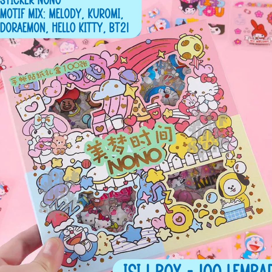 

RKTY6991 (COD )NEW_PRODUCT Sticker Nono Mix karakter BTS Doraemon Hello Kitty Kuromi Sanrio Isi 100 pcs Per Box Besar dan Mini