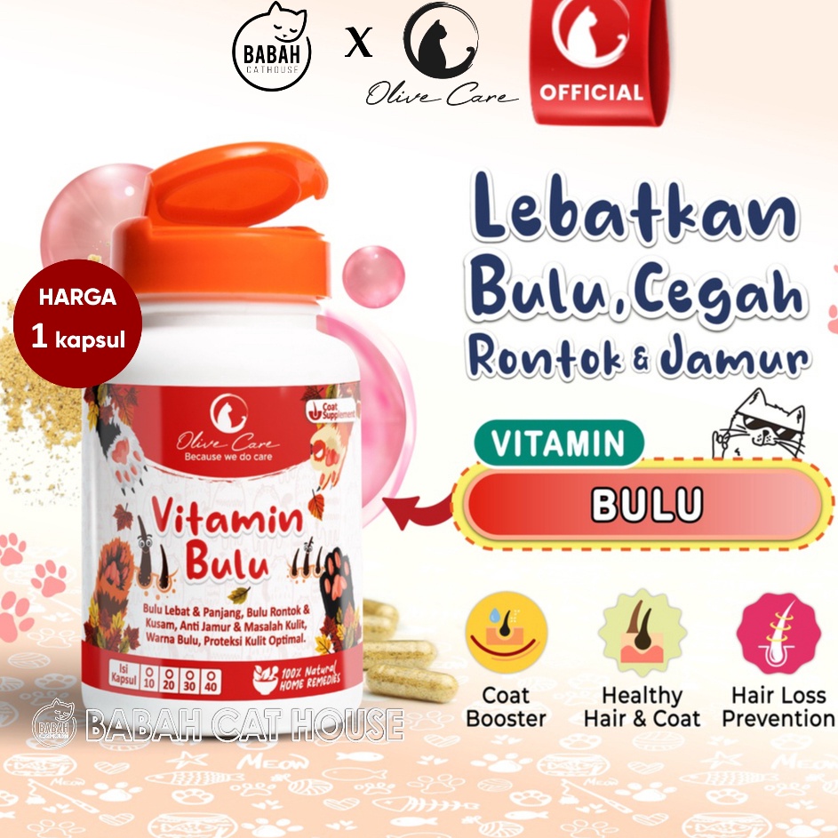 Best Produk Olive Care Vitamin Kucing BULU untuk Pelebat Bulu Panjang Lebat Halus Warna Indah Cegah 