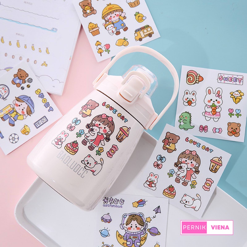 

| STICKER LUCU STIKER LEMBARAN HIAS BOTOL MINUM TUMBLER BUJO DIARY