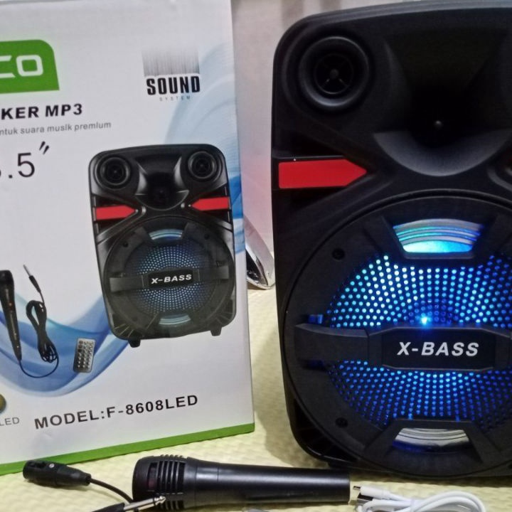 Ready Stock.. SPEAKER BLUETOOTH KARAOKE 8'5 INCH FLECO F-8608 BONUS MIC KAROKE SUPER BASS / SPEAKER 