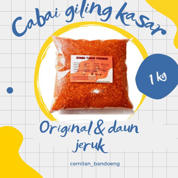 

Ready Bubuk Cabai Kasar hot jeletot Original dan aroma daun jeruk 1 kg