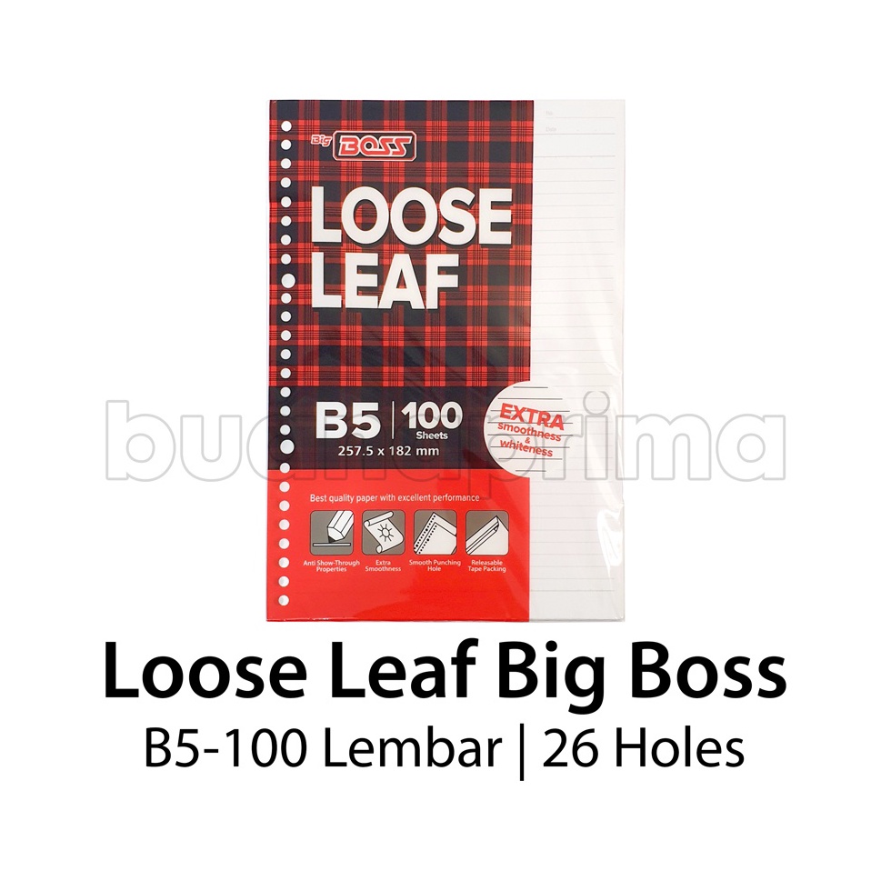 

MY9743 Loose Leaf Big Boss Bergaris B5 100 Lembar 25x18 cm 26 Holes Kertas Isi Binder HVS Terlaku.