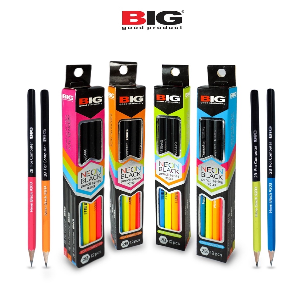 

[PROMO QPM3] 12 Pcs BIG Pensil 2B Neon Black Motif Fancy Graphite Pencil Standar Ujian Extra Dark PS-9203 118