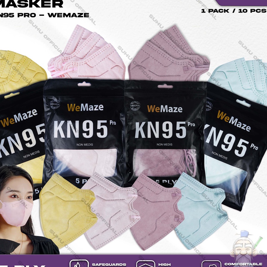 Ready Stock Masker KN95 PRO WEMASK 5Ply isi 10Pcs Putih Hitam Abu Warna Hybrid Wemaze Earloop Surgic
