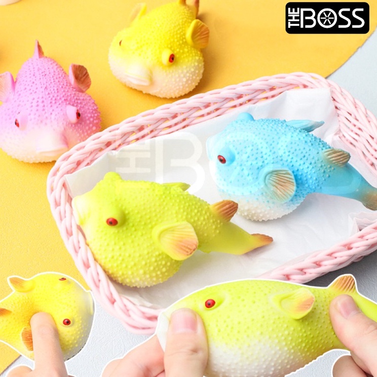 Terkini Mainan Squishy Ikan Puffer Fish Pop it Silicon aman lentur Anti Stress Grosir