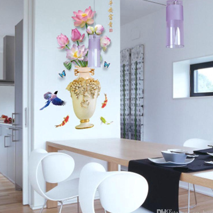 ↑❂❉ WPSBGS SK9328 LOTUS 3D VASE 60X90 WALLSTICKER WAL STIKER DINDING Terkini