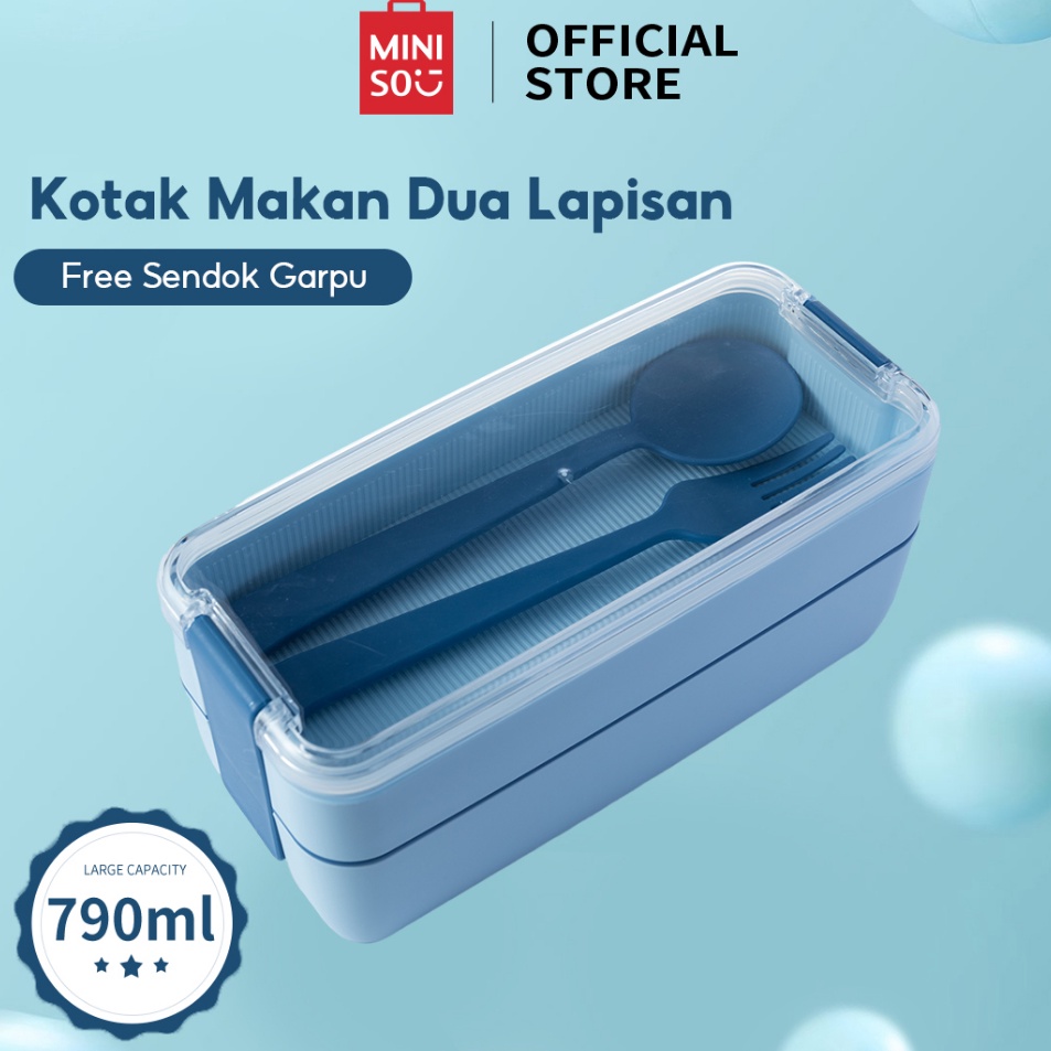 Laris Miniso  Kotak Makan Lunch Box Set Kotak Bekal Dua Lapisan Dengan Peralatan Makan Bekal Makan S