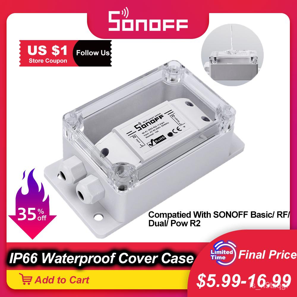 ✅&Itead SONOFF IP66 Waterproof Cover Case Junction Box Compatied With sonoff Basic/RF/Pow/Dual/TH10/