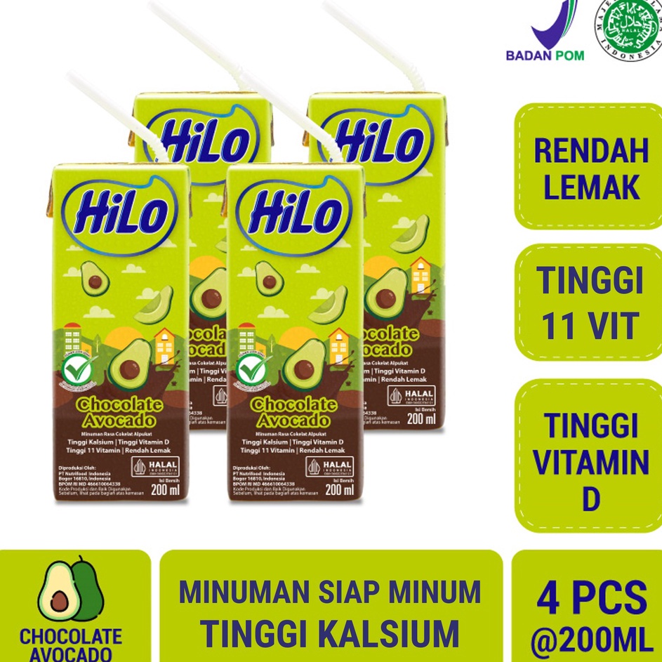 

Sale 4 Pack - HiLo UHT Chocolate Avocado Ready to Drink 200ml - Minuman Siap Minum Tinggi Kalsium Baru