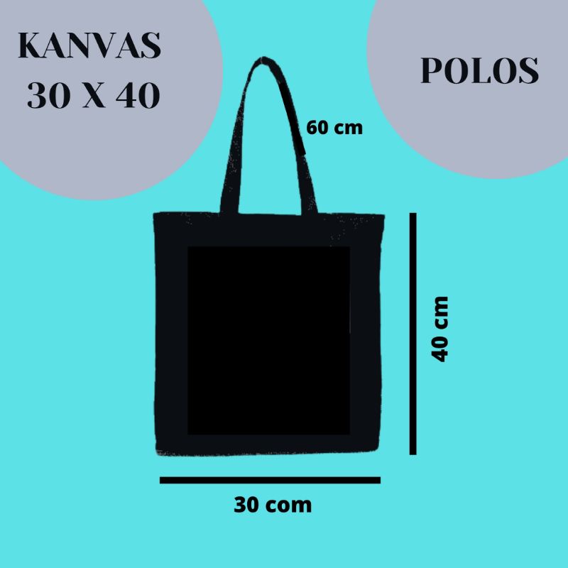 TOTEBAG KANVAS HITAM RESLETING POLOS UKURAN 30x40
