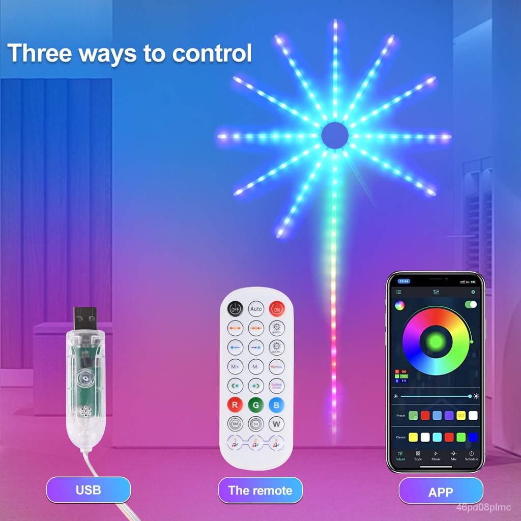 ✅&Smart Voice Control Full Color Fireworks LED Strip Light Waterproof Decor String Light for Outdoor