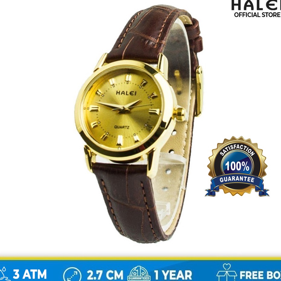 Terbaru Halei watch Original jam tangan kulit wanita Tahan air Free Box Halei Gold 502 L Garansi Res