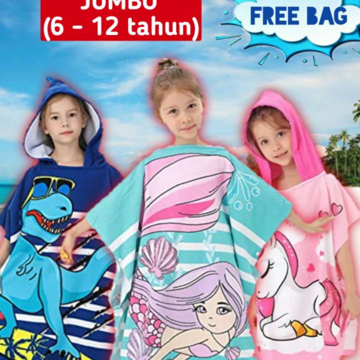 Terkini HANDUK PONCO JUMBO ANAK USIA 6, 7, 8, 9, 10, 11, 12, 13 TAHUN, HANDUK RENANG, HOODIE KARAKTE