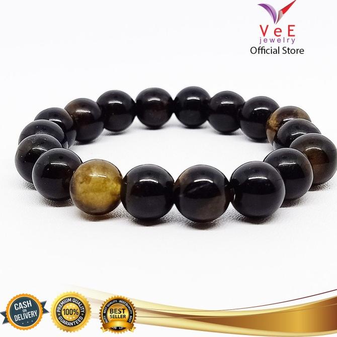 Gelang Batu Giok Hitam Tembus Sinar Asli Cina 10mm - VeE Gelang Pria
