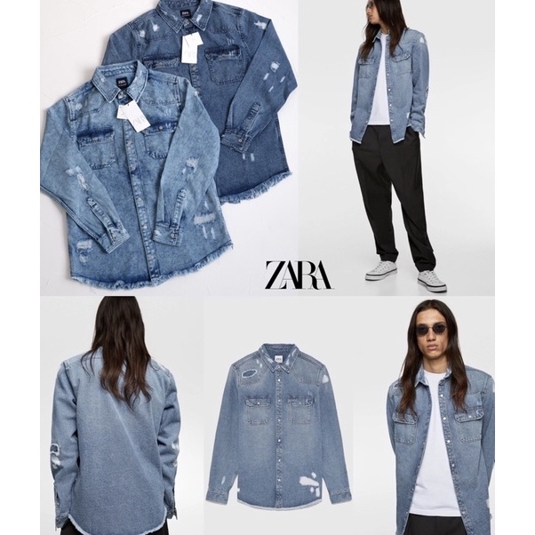 ☍✭✽ ZARA Ripped Denim Overshirt Terlaris