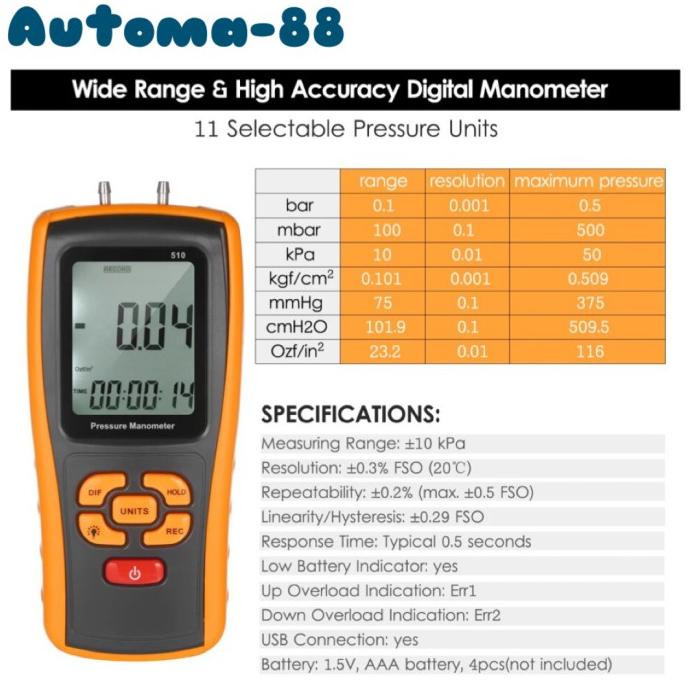 Manometer / Differential Pressure / DP / Portable Manometer Digital