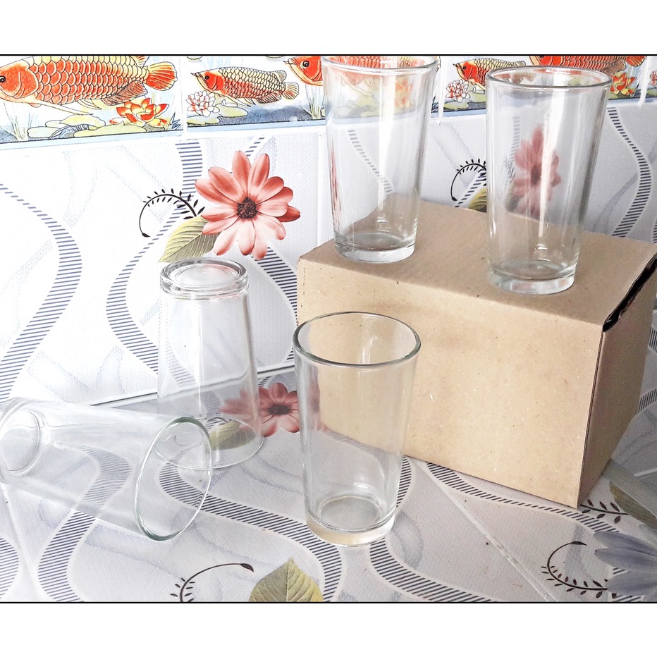 Star Seller.. Gelas Kaca gelas polos tinggi bening Gelas Sirup Isi 6pcs ★