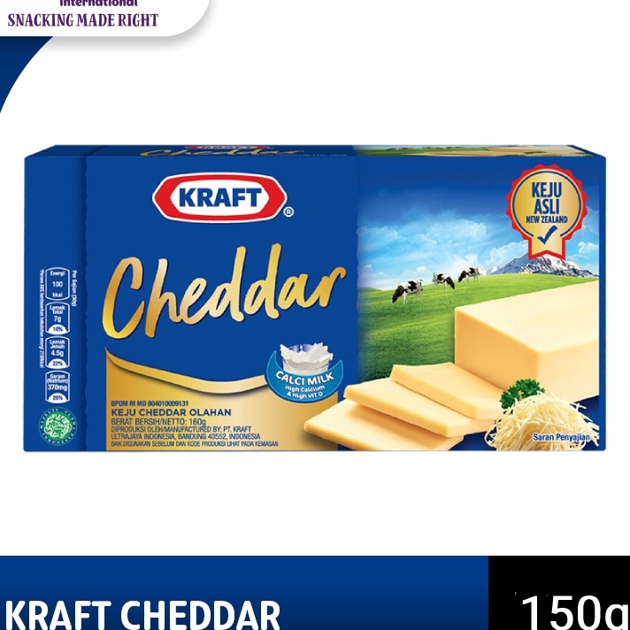 

ZQTC0074 TERMURAH Kraft Keju Cheddar Blok, 150g. Keju asli dari susu New Zealand