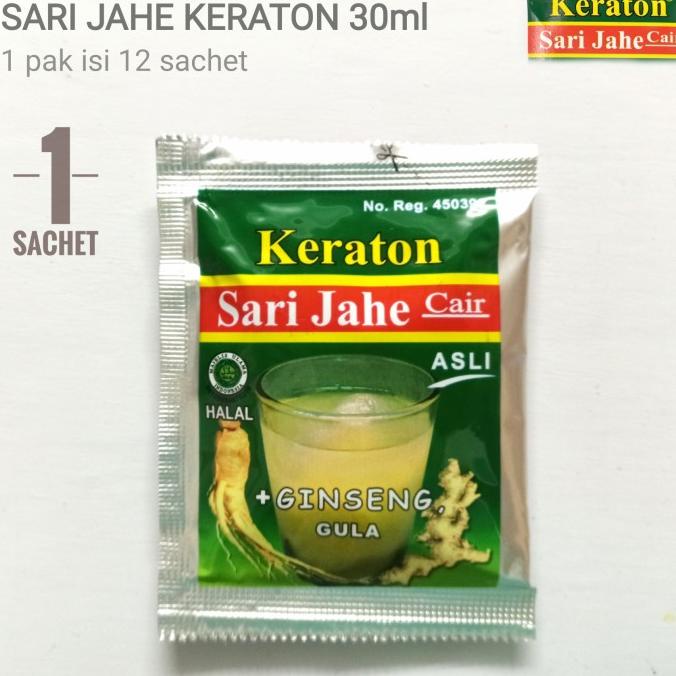 

Sari Jahe Asli Keraton cair 30ml ginseng + gula isi 12 sachet pak dus