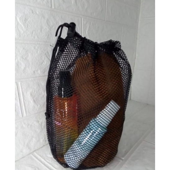 KQMD8328 (C6369]  Pouch Bag Pria Wanita Bahan Jaring Tas Handuk Pouch Alat Mandi - Hitam