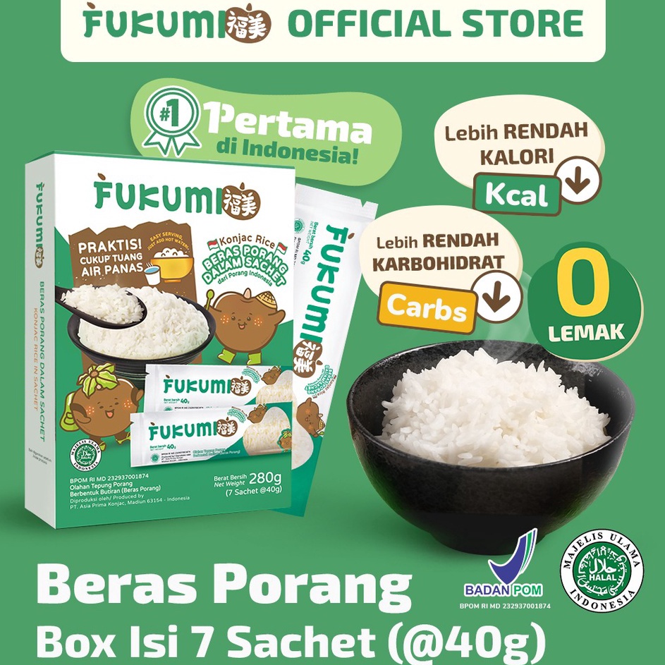

KXHF5115 FUKUMI BERAS PORANG BOX SACHET - Fukumi Shirataki Beras Konjac Rice Diet isi 7 sachet x @40gr